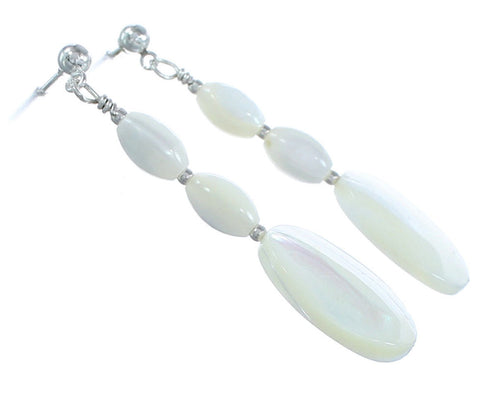 Sterling Silver Mother Of Pearl Bead Post Dangle Earrings AX121654